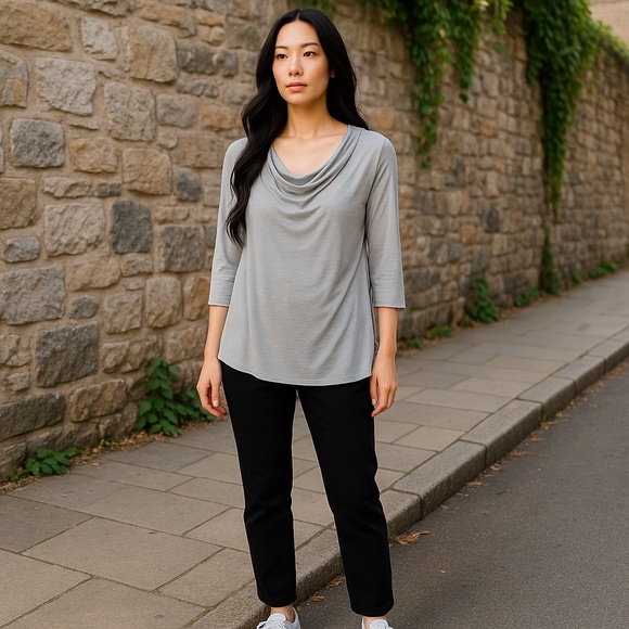 Soft Surroundings Gray Modal Jersey Knit Draped Neckline Minimalist Tunic M - Picture 1 of 10